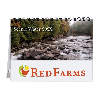 Tent desk calendar with assorted images of water with custom full color promotional imprint.