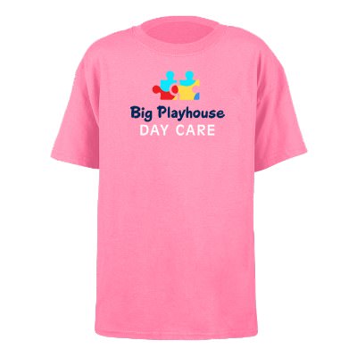 Safety orange full color printed youth t-shirt.