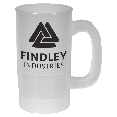 Plastic nite glow glow in the dark beer mug with promotional printing in 14 ounces.