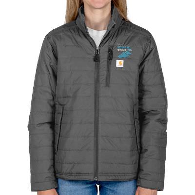Gray ladies embroidered custom jacket.