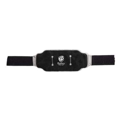 Plastic black hot and cold pack with a personalized logo.