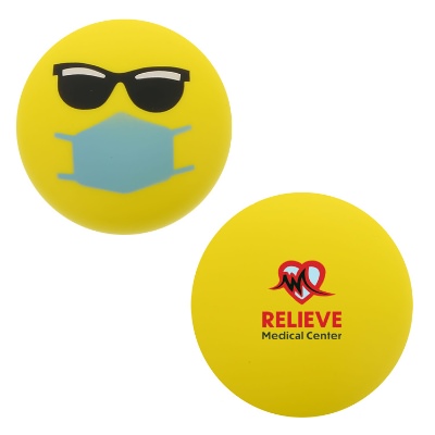 Yellow foam stress ball with a custom logo.