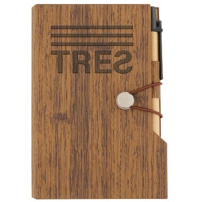 Polyurethane brown wood look notepad debossed.