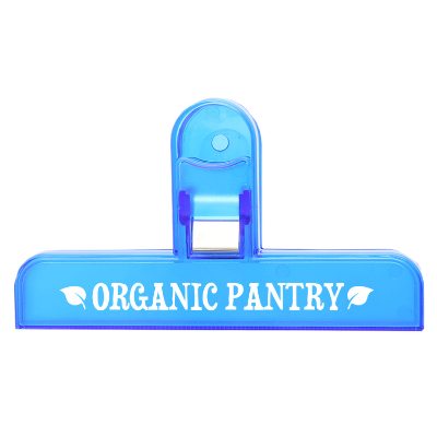 Red plastic snack bag clip with customizable promotional imprint.