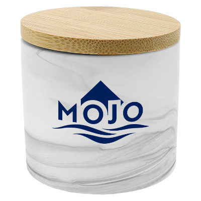 Bamboo candle with a customized imprint.