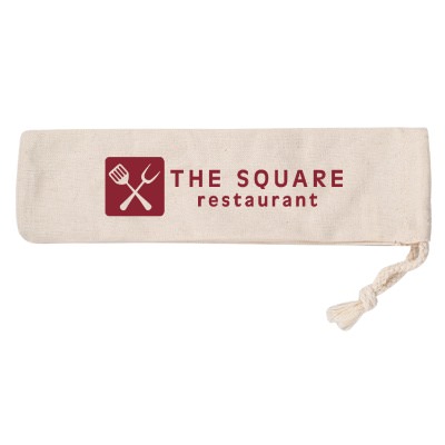 Customizable natural eating utensils with burgundy imprint.