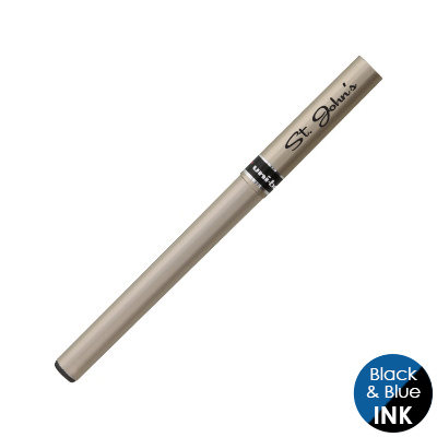 Black plastic pen with a personalized imprint.