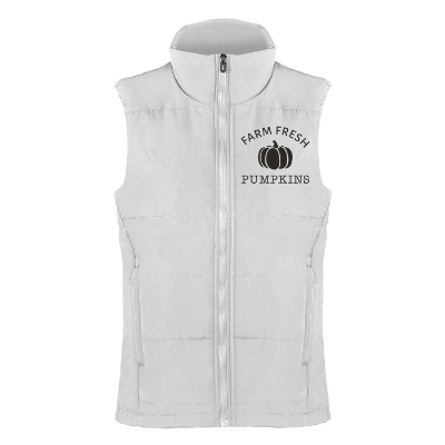 White puffer vest with custom logo.