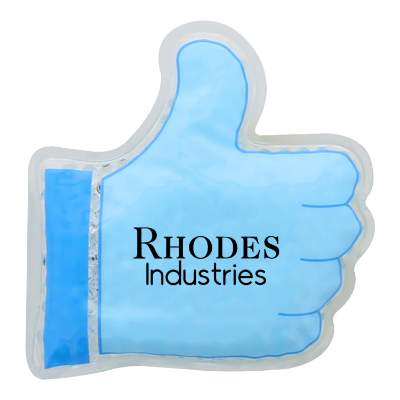 Plastic aqua hot and cold pack with a personalized logo.