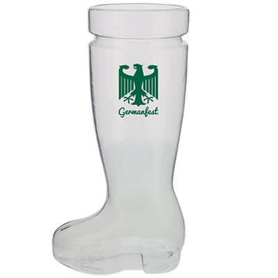 Acrylic clear beer glass with custom logo in 33.8 ounces.