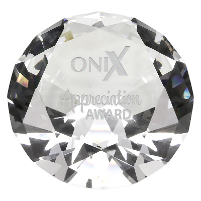 Glass award with custom laser engraved imprint.