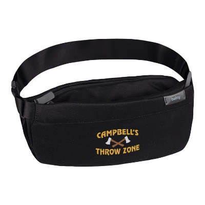 Personalized black belt bag with custom full-color imprint.