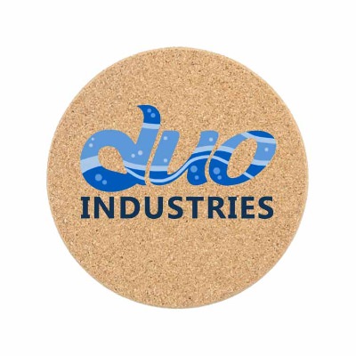 Fine grain cork dual thickness circle coaster with full color imprinting.