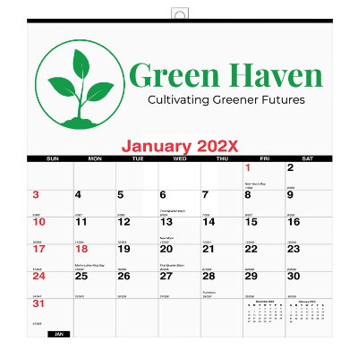 Deluxe paper wall calendar with custom one color imprint.