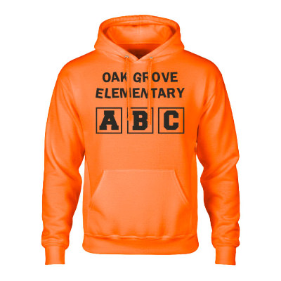 Safety orange hooded sweatshirt with logo.