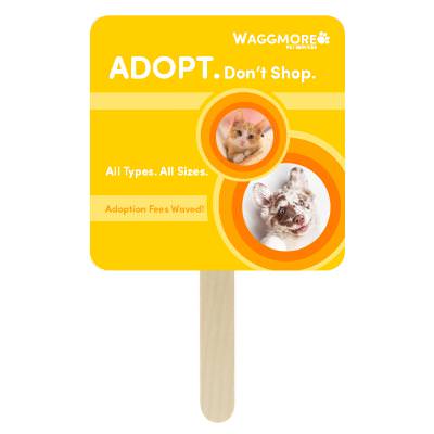 Paper white hand fan with a personalized logo.