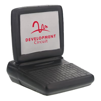 Foam laptop computer stress ball with custom print.