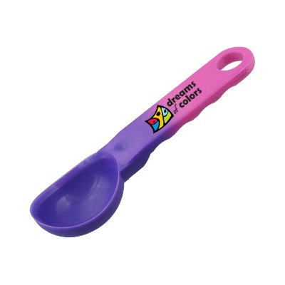 Plastic pink to purple color changing ice cream scoop with full color logo.