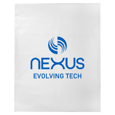 White plastic mailer bag with a custom imprint.