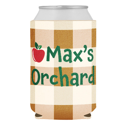 Fall can cooler with custom full color imprint.