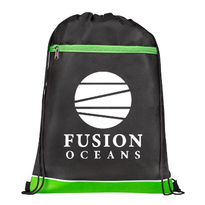 Non-woven polypropylene green bandit drawstring bag with logo.