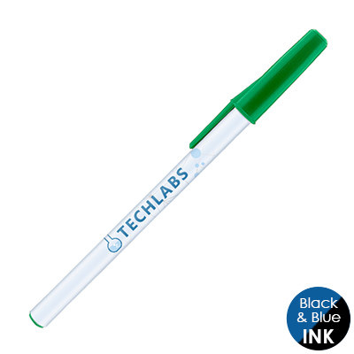 Full-color plastic pen with custom logo.