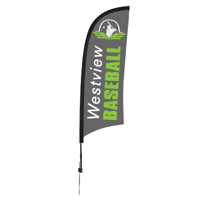 9-ft. stand-up flag with custom logo.