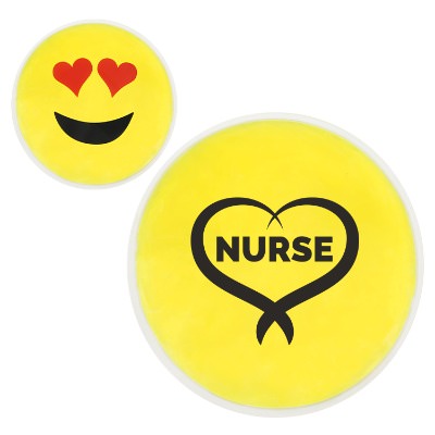 Yellow plastic hot and cold pack with a branded logo