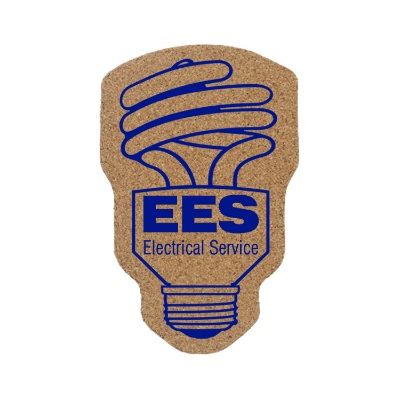 Cork energy bulb coaster imprinted.