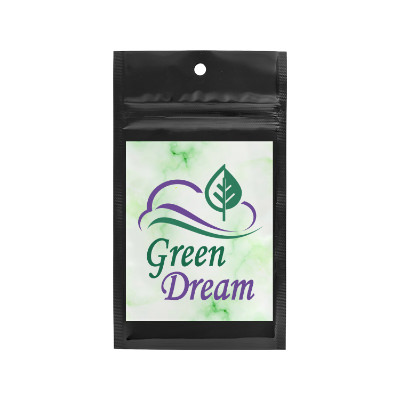 Black barrier bag with custom full color imprint.