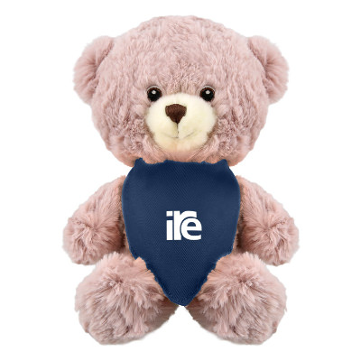 Plush and cotton bear with a blue bandana with a custom imprint.