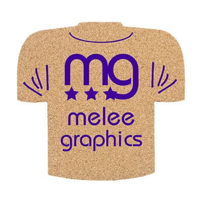 5 inch cork t-shirt coaster with custom imprint.