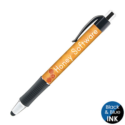 Full-color plastic pen with custom logo.