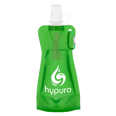 Green drink pouch with custom logo.