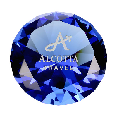Crystal award with custom laser engraved imprint.