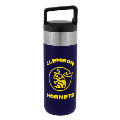 Stainless steel navy blue water bottle with custom logo in 20 oz.