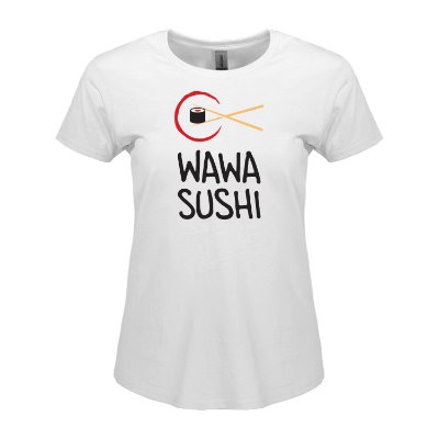 White women's t-shirt with custom full color imprint.