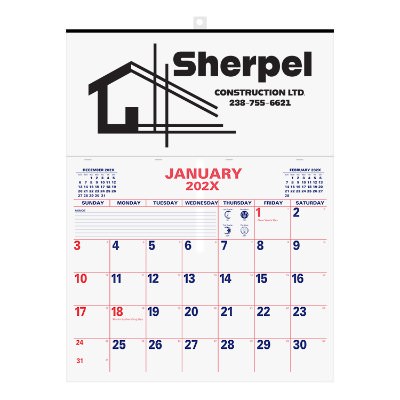 Big memo wall calendar with one color promotional imprint.