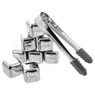 Stainless ice cube with custom logo.
