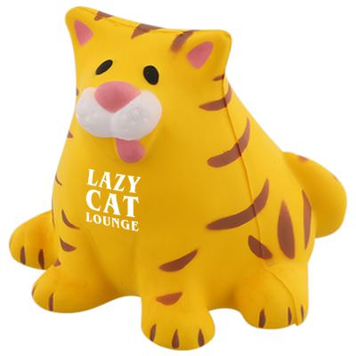 Foam fat cat stress ball with branded logo.