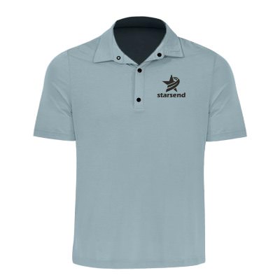 Opal blue men's polo with custom imprint.