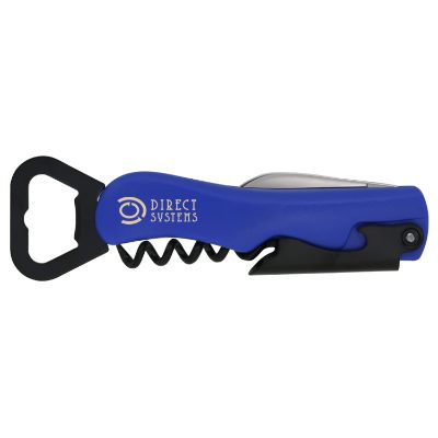 Plastic blue four in 1 metal bottle opener customized.