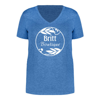 Personalized women's azure blue tee with imprint.