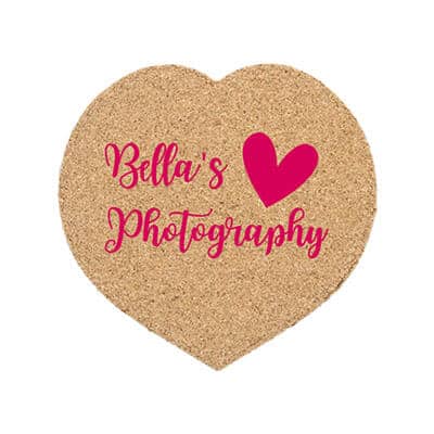 4 inch cork heart coaster with customized brand.