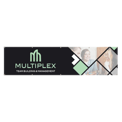 2 feet x 8 feet custom full-color imprinted 10 oz. vinyl banner with grommets.