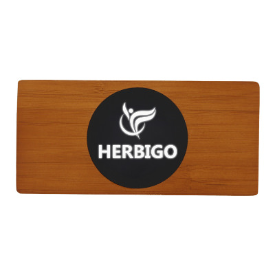 Bamboo power bank with a custom imprint.