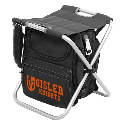 Black polyester chair with a personalized logo.