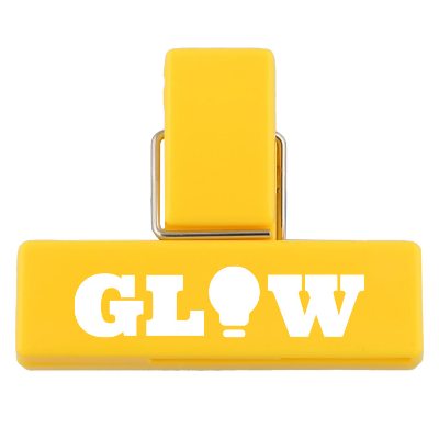 Green small magnetic bag clip with promotional imprint.