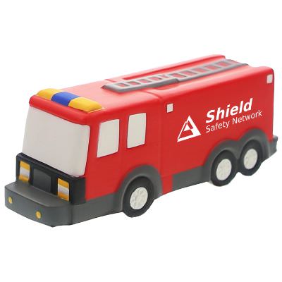 Foam fire truck stress reliever with logoed imprint.