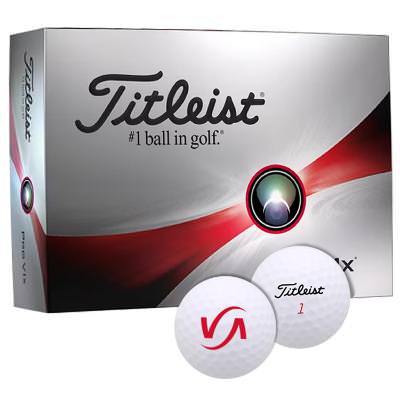 Titleist pro V1x golf ball with custom promotional logo.